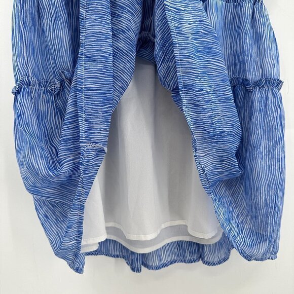 Pinch Blue Alys Wavy Tiered Lined Sleeveless Fit Flare Striped Medium Mini Dress - Picture 4 of 8